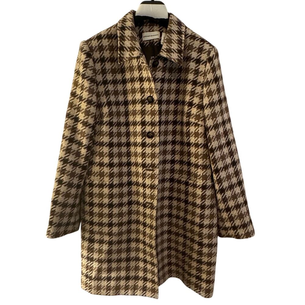 ALFRED DUNNER Vintage Houndstooth Wool Jacket in Cream and Brown, Size 14